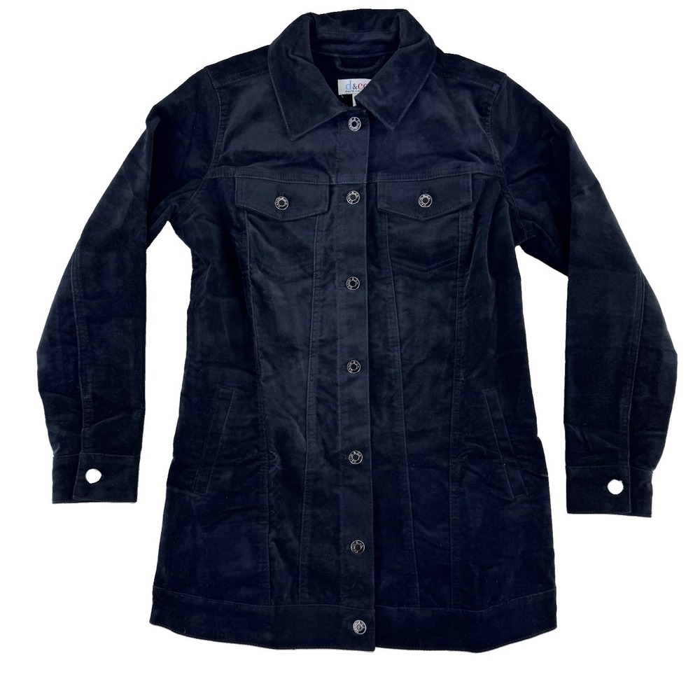 Denim & Co Stretch Velveteen Regular Long Jacket XXS Black